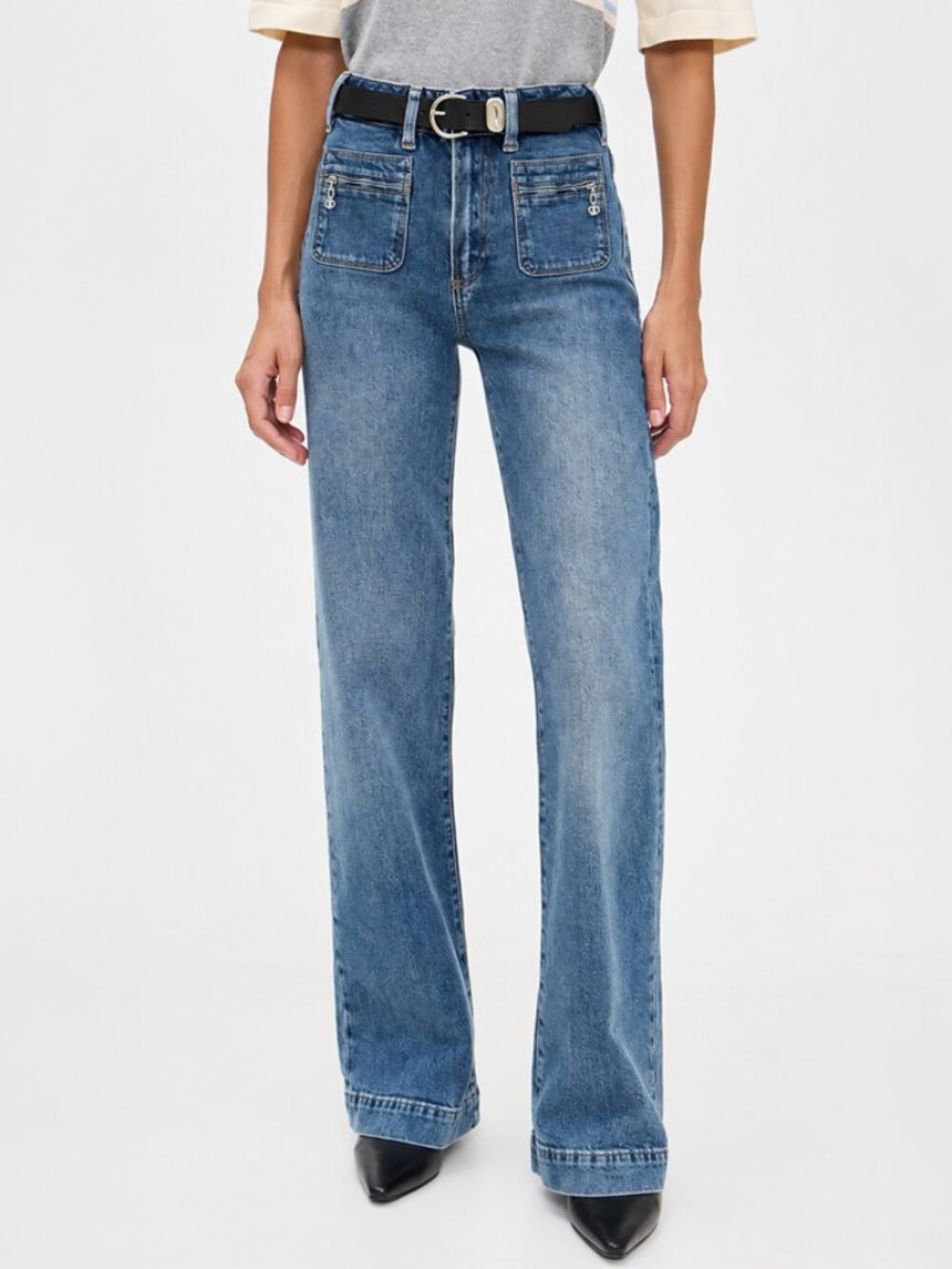 PAIGE Leenah High Rise Slim Wide Leg Jeans Zip Pockets NWT Size 27
